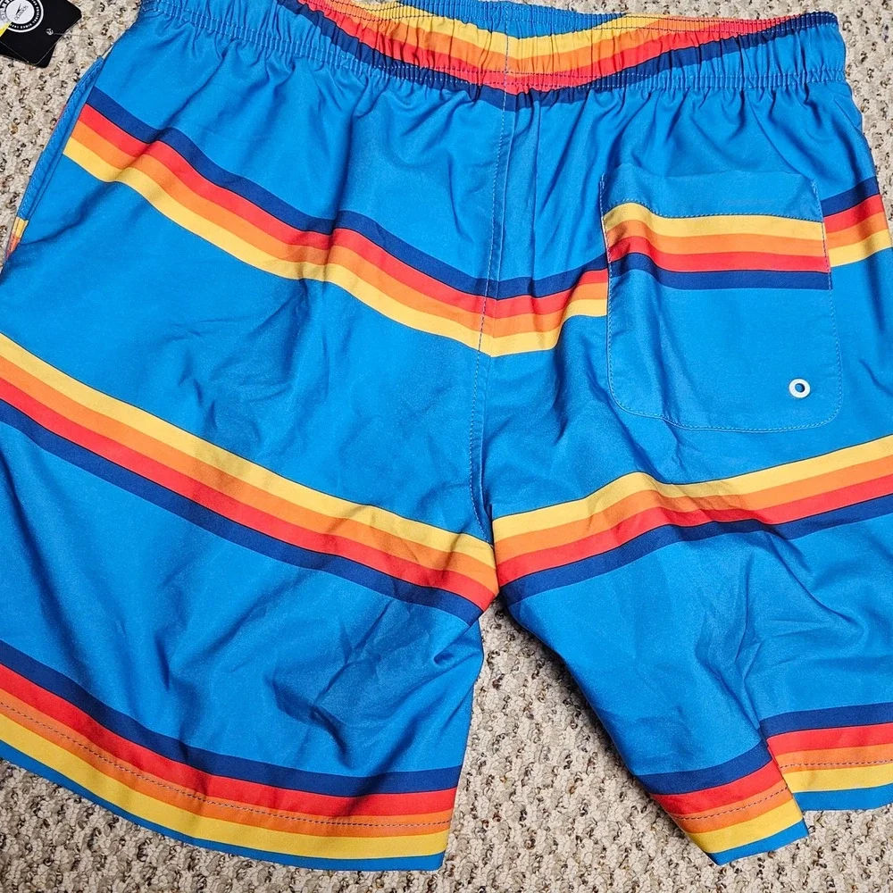 Speedo Mens Swim Trunks Blue Striped 2-Way Stretch Board Shorts Large
